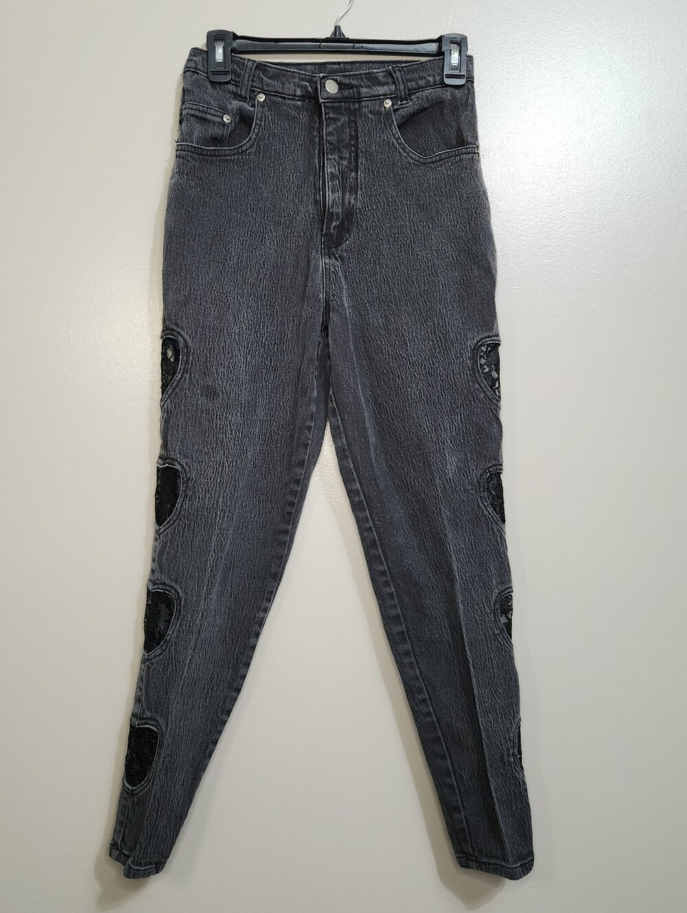 Vintage 80s/90s Stefano Womens Black Jeans With Lace Heart Cutouts Size 12